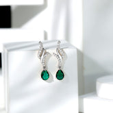 Vintage Lab Grown Emerald Teardrop Earrings with Diamond Accent Rosec Jewels
