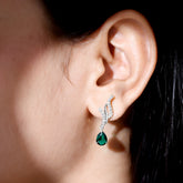 Vintage Lab Grown Emerald Teardrop Earrings with Diamond Accent Rosec Jewels