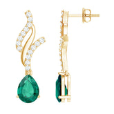 Vintage Lab Grown Emerald Teardrop Earrings with Diamond Accent Rosec Jewels