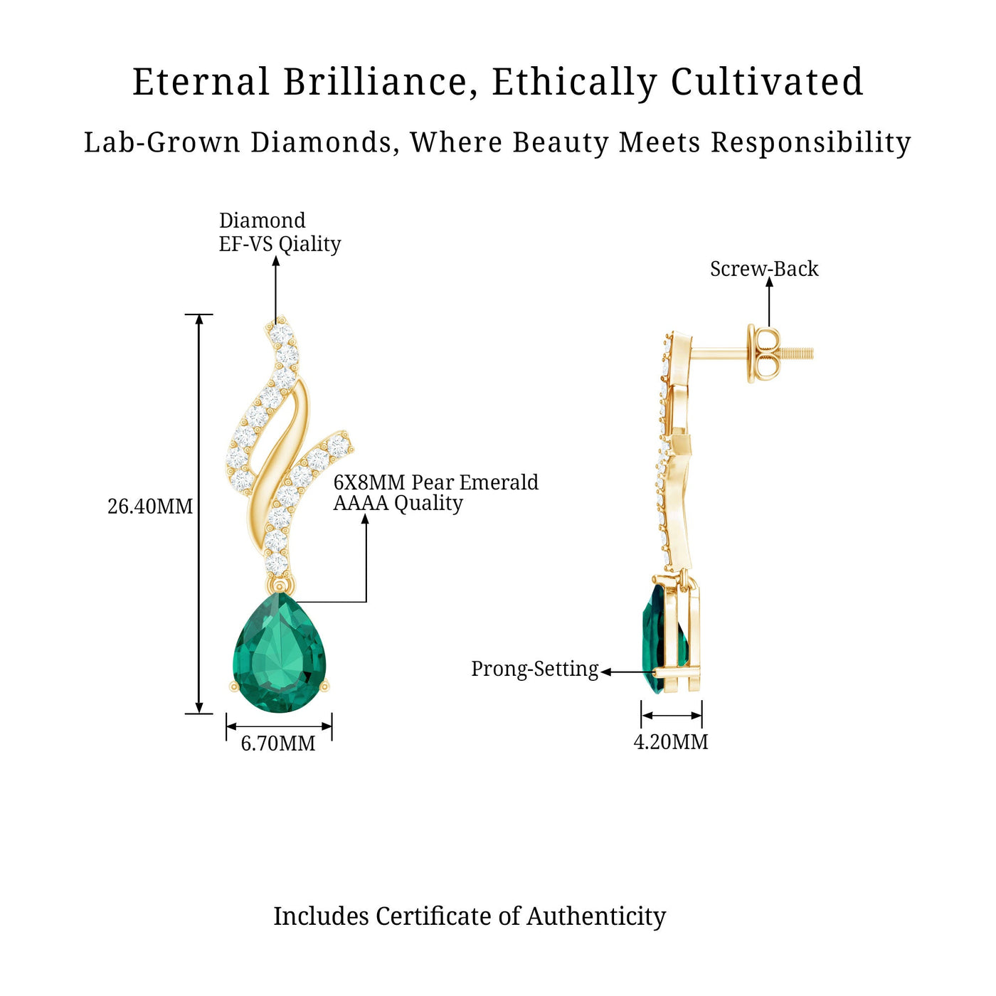 Vintage Lab Grown Emerald Teardrop Earrings with Diamond Accent Rosec Jewels