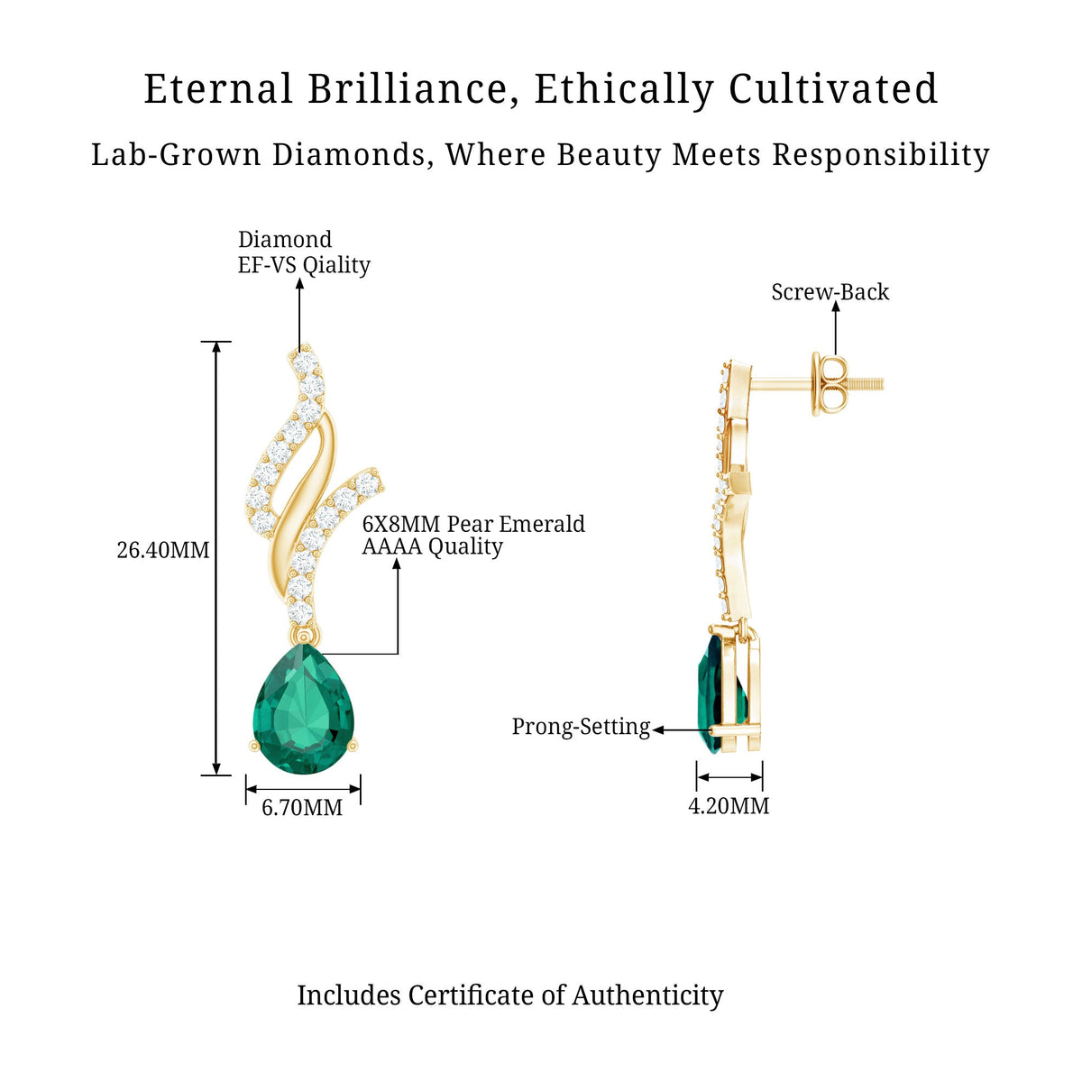 Vintage Lab Grown Emerald Teardrop Earrings with Diamond Accent Rosec Jewels