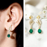 Vintage Lab Grown Emerald Teardrop Earrings with Diamond Accent Rosec Jewels