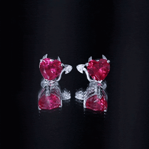 Certified Lab Grown Ruby Devil Heart Earrings Rosec Jewels