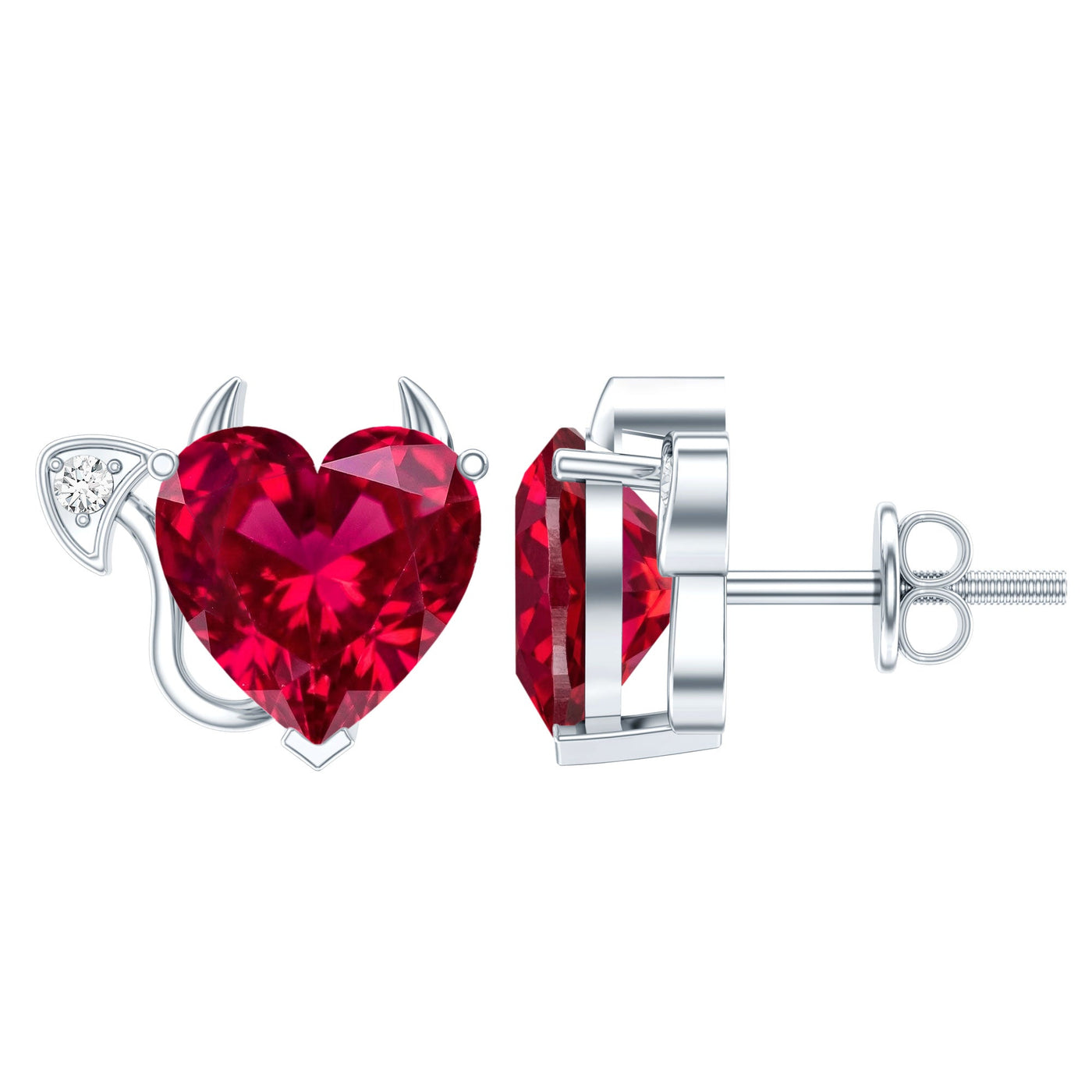 Certified Lab Grown Ruby Devil Heart Earrings Rosec Jewels