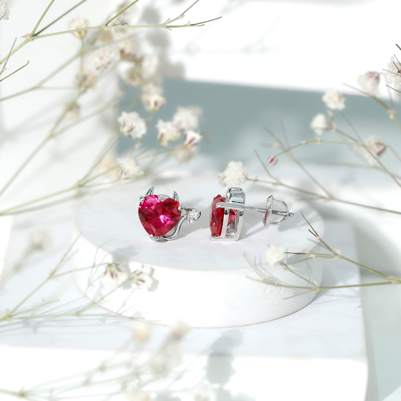 Certified Lab Grown Ruby Devil Heart Earrings Rosec Jewels