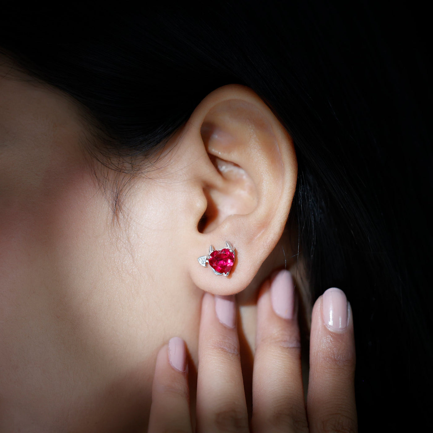 Certified Lab Grown Ruby Devil Heart Earrings Rosec Jewels