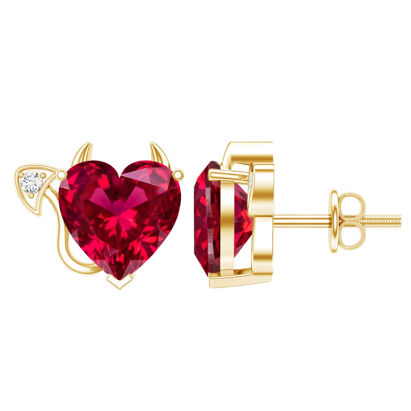 Certified Lab Grown Ruby Devil Heart Earrings Rosec Jewels