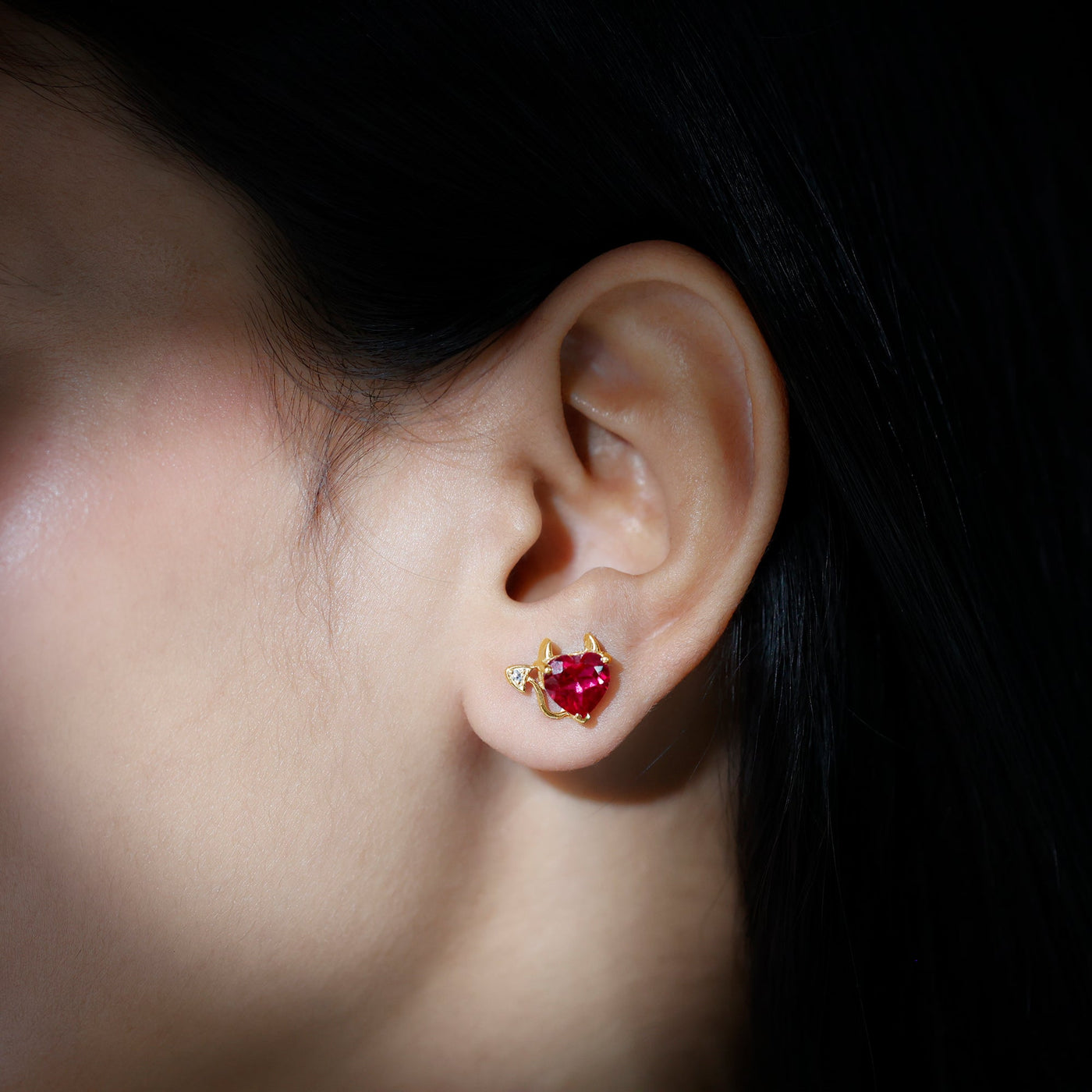 Certified Lab Grown Ruby Devil Heart Earrings Rosec Jewels