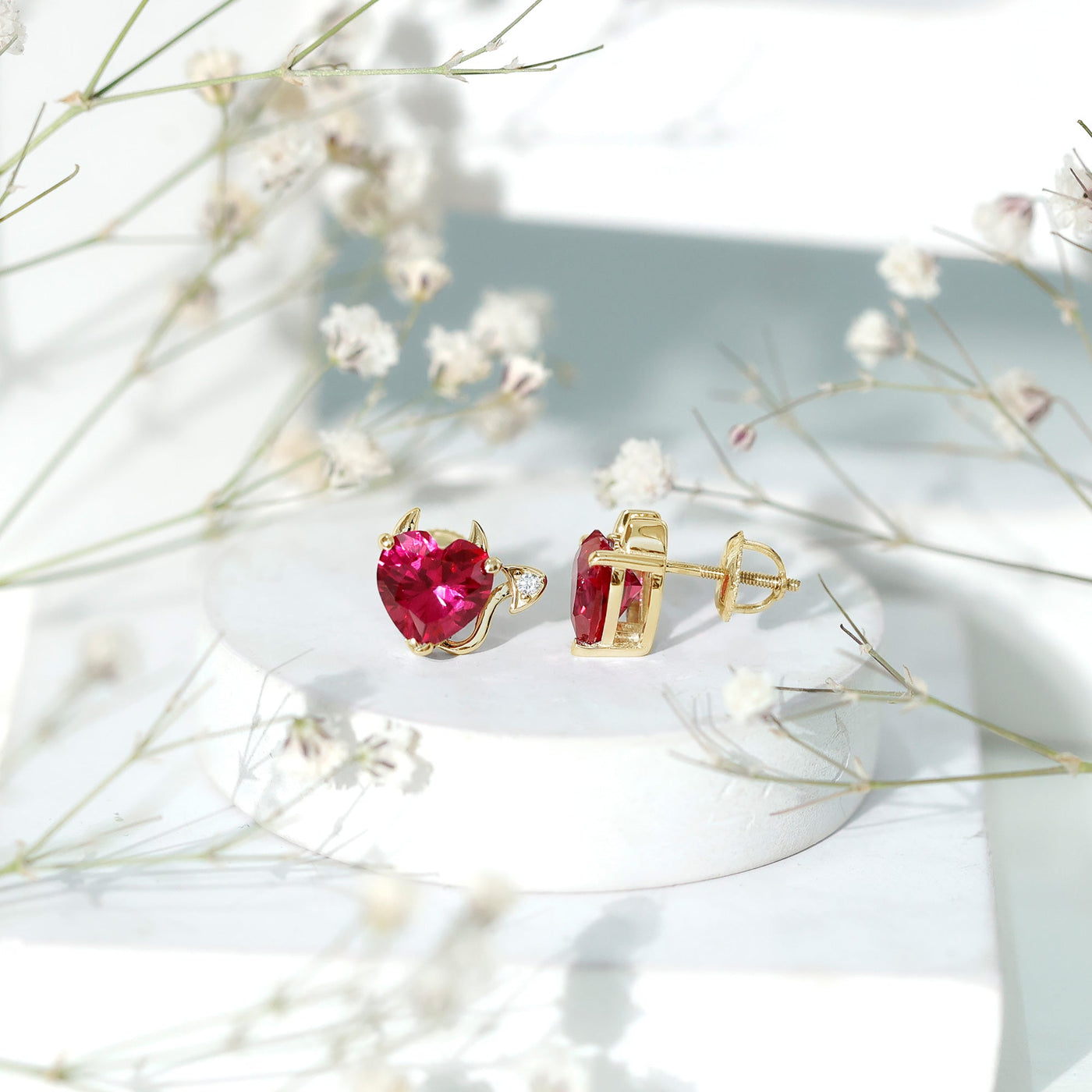 Certified Lab Grown Ruby Devil Heart Earrings Rosec Jewels