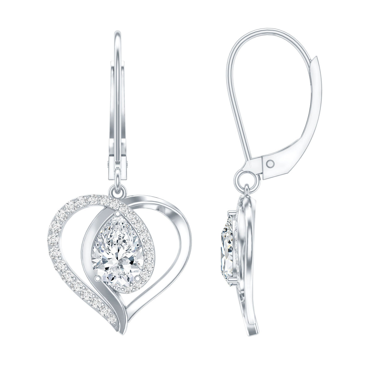 Certified 1.3 Carat Pear Lab Grown Diamond Heart Drop Earrings Rosec Jewels