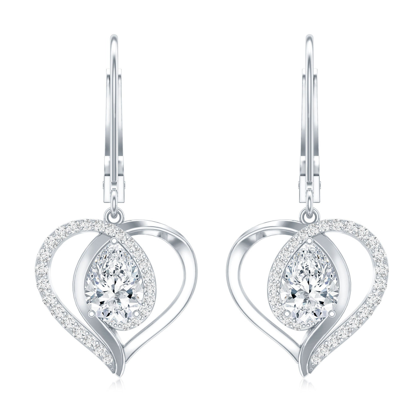 Certified 1.3 Carat Pear Lab Grown Diamond Heart Drop Earrings Rosec Jewels