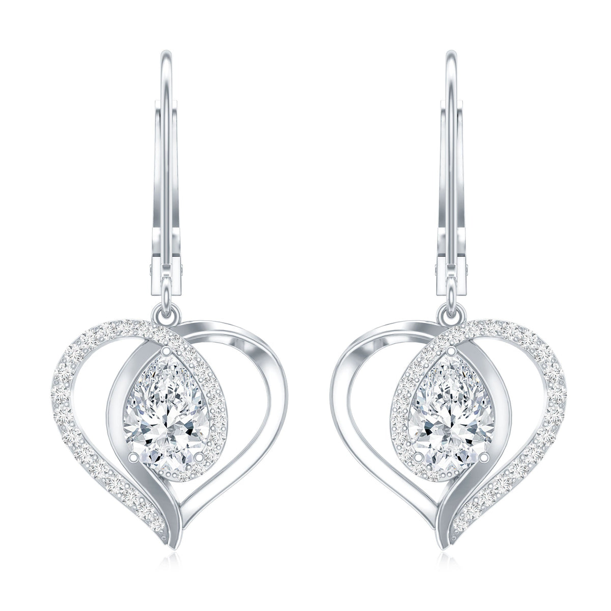 Certified 1.3 Carat Pear Lab Grown Diamond Heart Drop Earrings Rosec Jewels