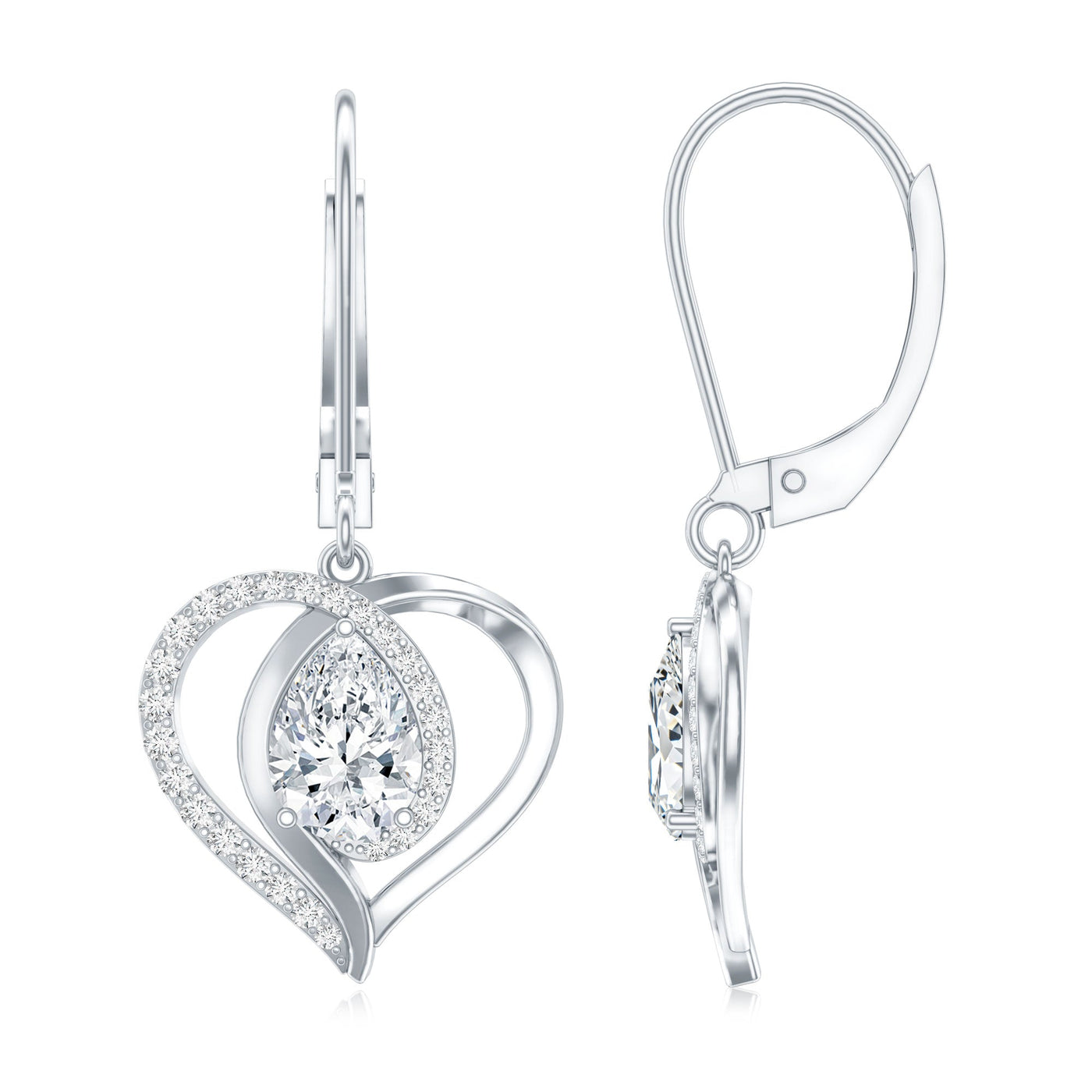 Certified 1.3 Carat Pear Lab Grown Diamond Heart Drop Earrings Rosec Jewels