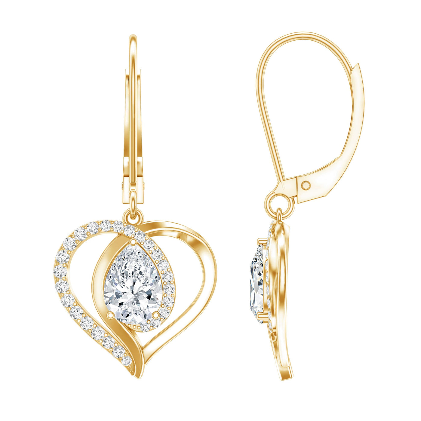 Certified 1.3 Carat Pear Lab Grown Diamond Heart Drop Earrings Rosec Jewels