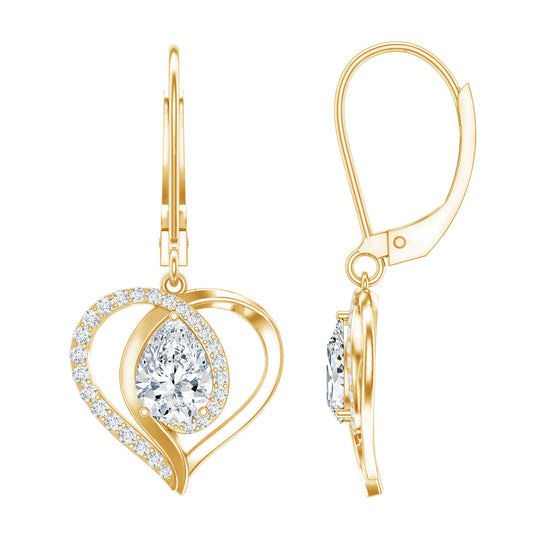 Certified 1.3 Carat Pear Lab Grown Diamond Heart Drop Earrings Rosec Jewels