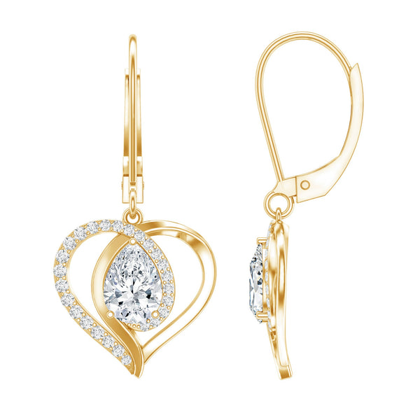 Certified 1.3 Carat Pear Lab Grown Diamond Heart Drop Earrings Rosec Jewels
