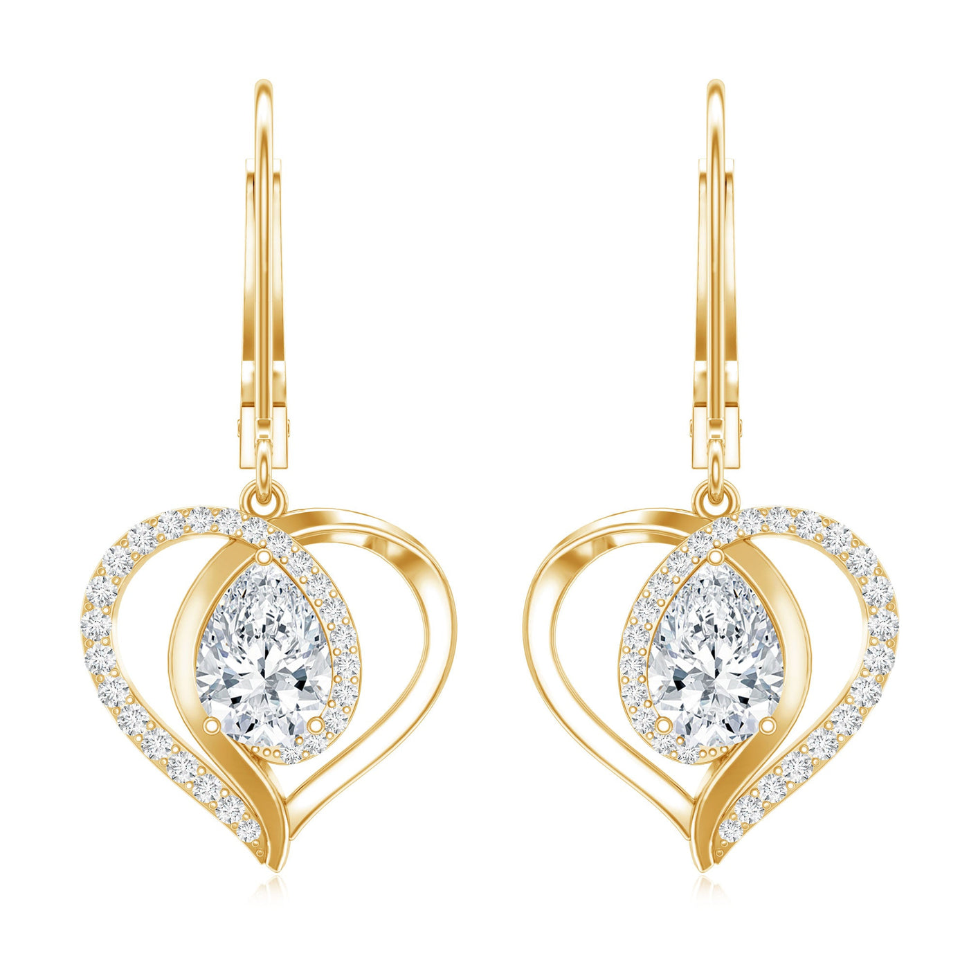 Certified 1.3 Carat Pear Lab Grown Diamond Heart Drop Earrings Rosec Jewels
