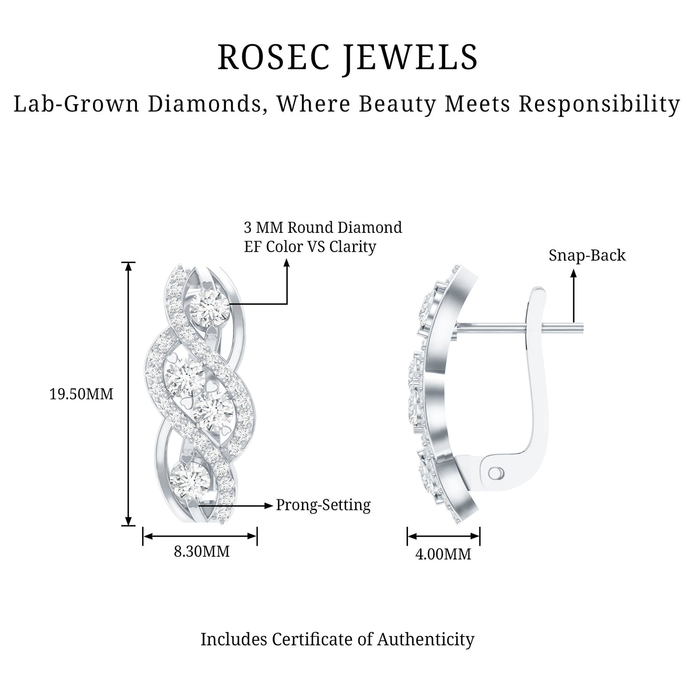 Lab Grown Diamond Infinity Earrings For Women Rosec Jewels