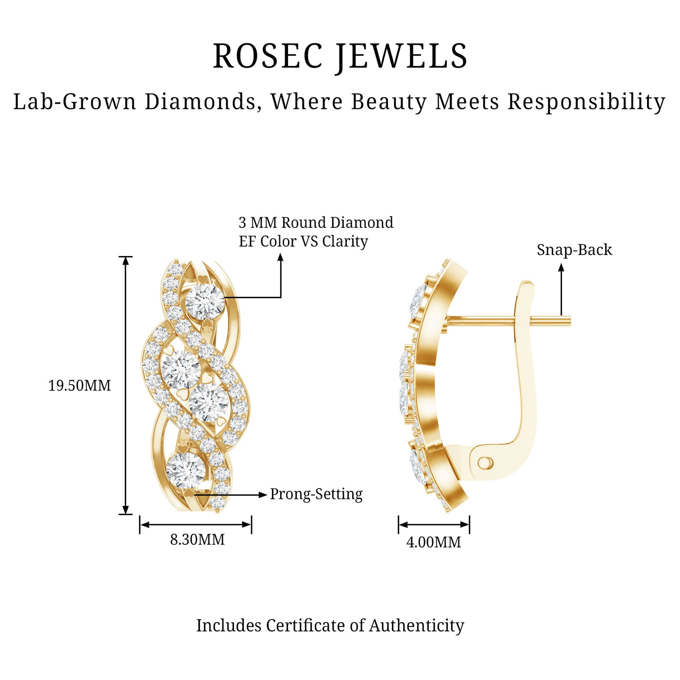 Lab Grown Diamond Infinity Earrings For Women Rosec Jewels