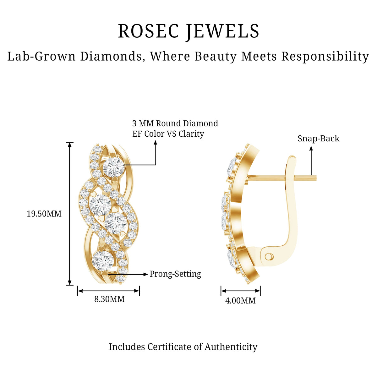 Lab Grown Diamond Infinity Earrings For Women Rosec Jewels