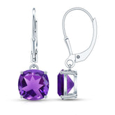 Natural 4.2 Carat Cushion Cut Amethyst Drop Earrings with Lever Back Rosec Jewels