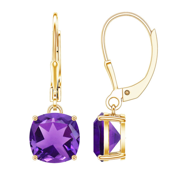 Natural 4.2 Carat Cushion Cut Amethyst Drop Earrings with Lever Back Rosec Jewels