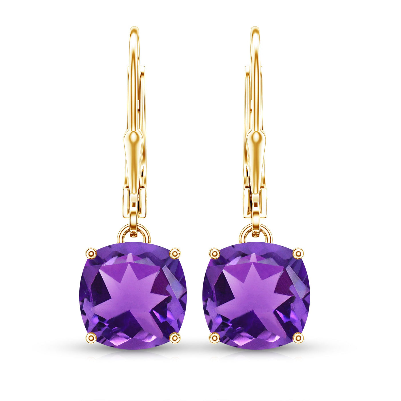 Natural 4.2 Carat Cushion Cut Amethyst Drop Earrings with Lever Back Rosec Jewels