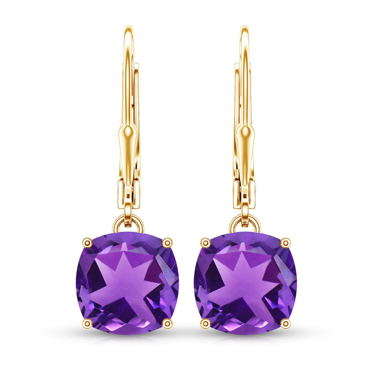 Natural 4.2 Carat Cushion Cut Amethyst Drop Earrings with Lever Back Rosec Jewels
