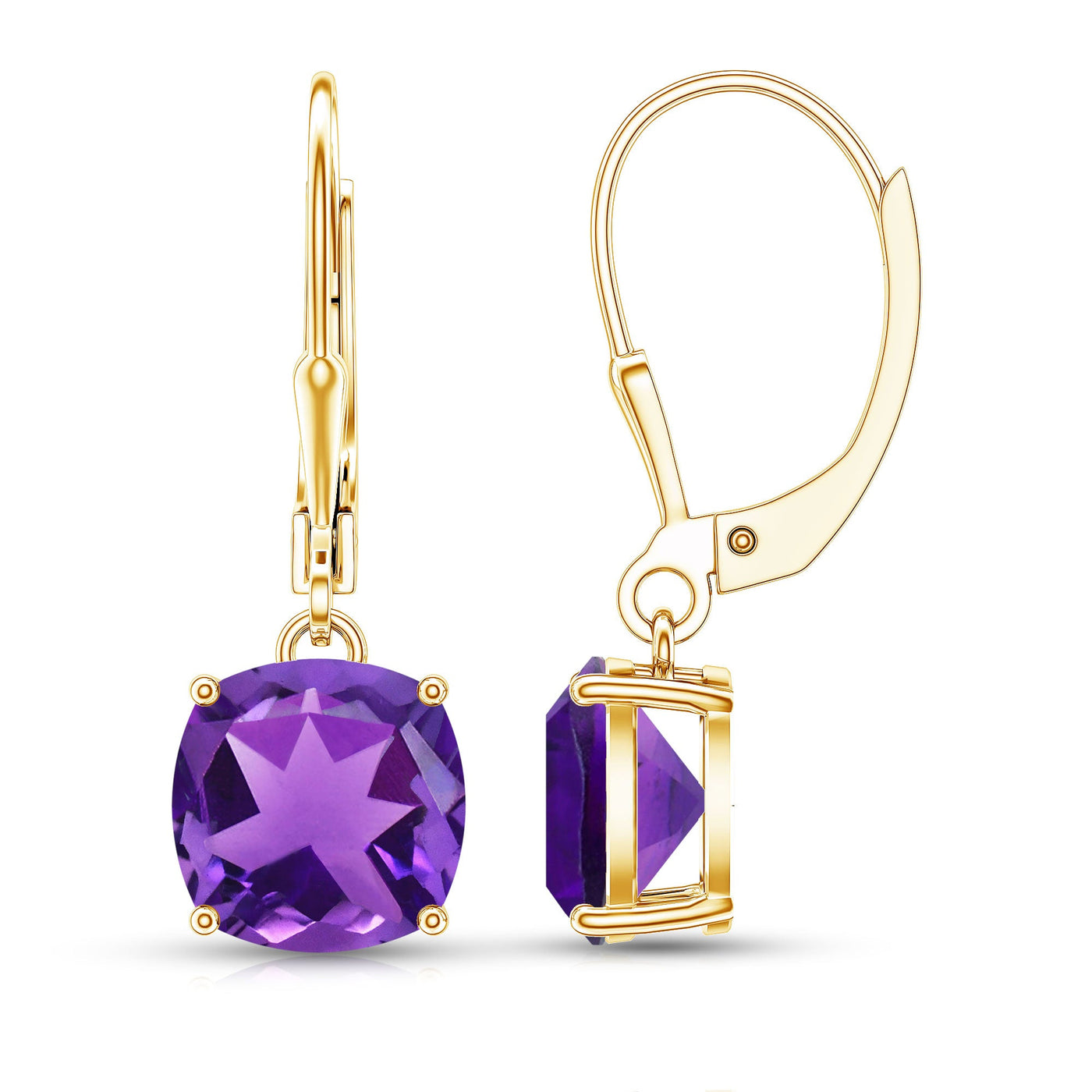 Natural 4.2 Carat Cushion Cut Amethyst Drop Earrings with Lever Back Rosec Jewels