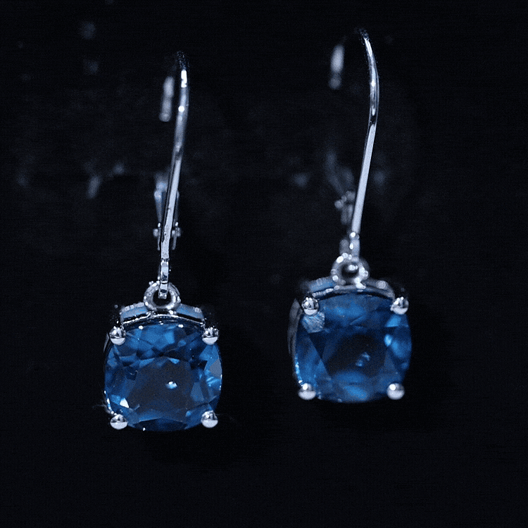 Cushion Cut London Blue Topaz Solitaire Drop Earrings Rosec Jewels