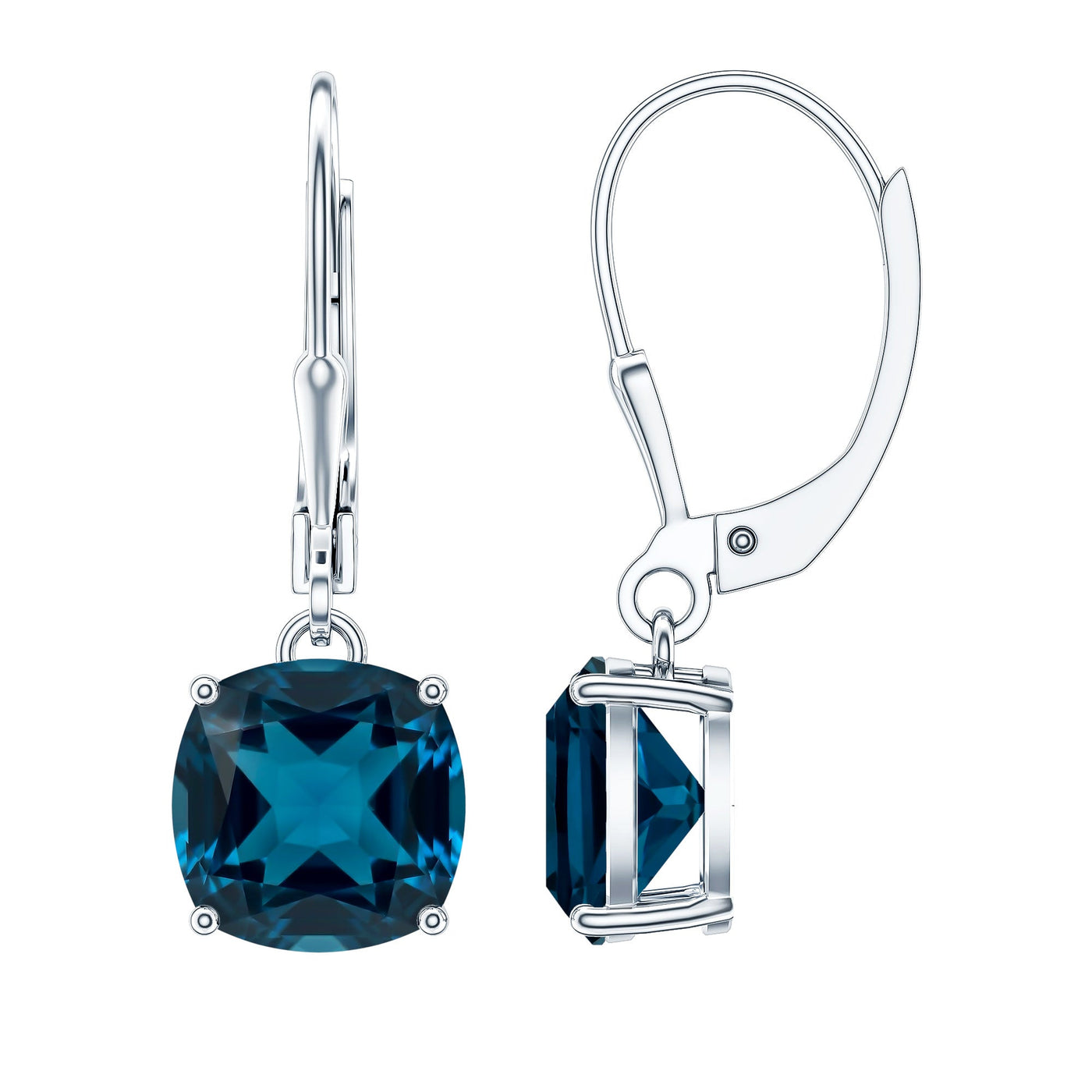 Cushion Cut London Blue Topaz Solitaire Drop Earrings Rosec Jewels