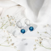 Cushion Cut London Blue Topaz Solitaire Drop Earrings Rosec Jewels