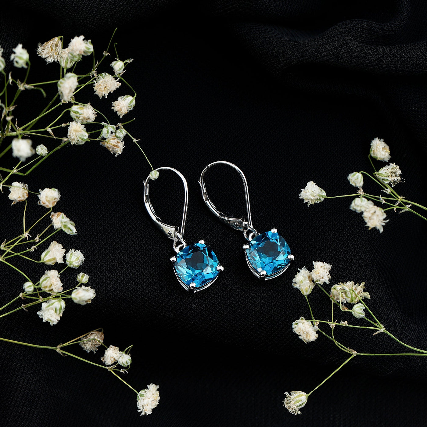 Cushion Cut London Blue Topaz Solitaire Drop Earrings Rosec Jewels