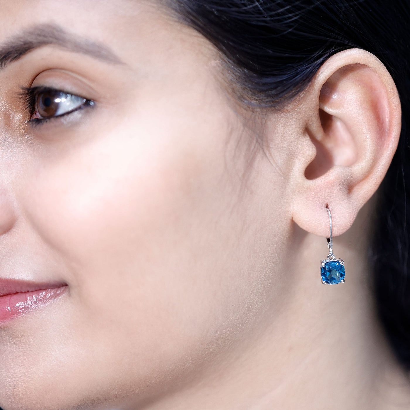 Cushion Cut London Blue Topaz Solitaire Drop Earrings Rosec Jewels