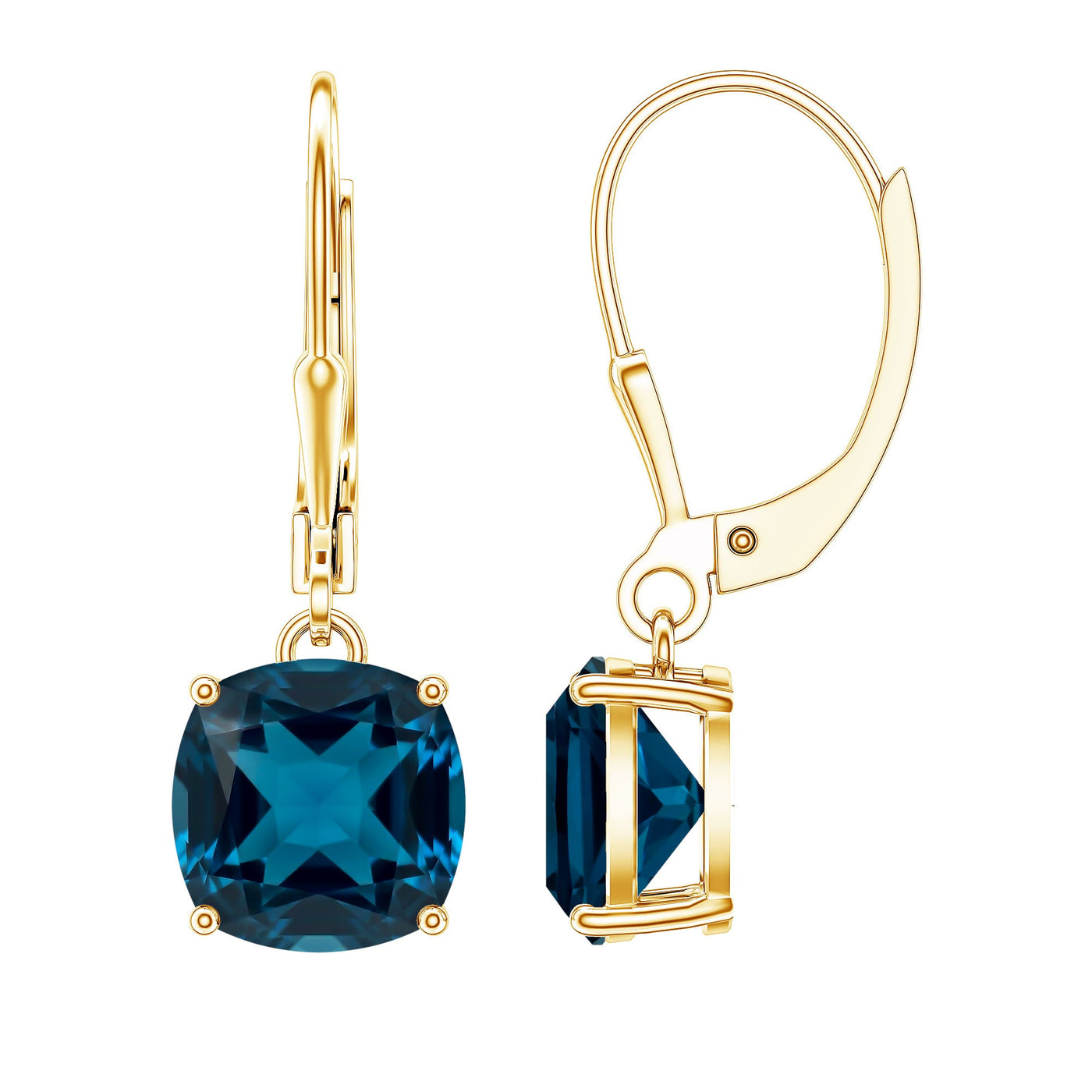 Cushion Cut London Blue Topaz Solitaire Drop Earrings Rosec Jewels