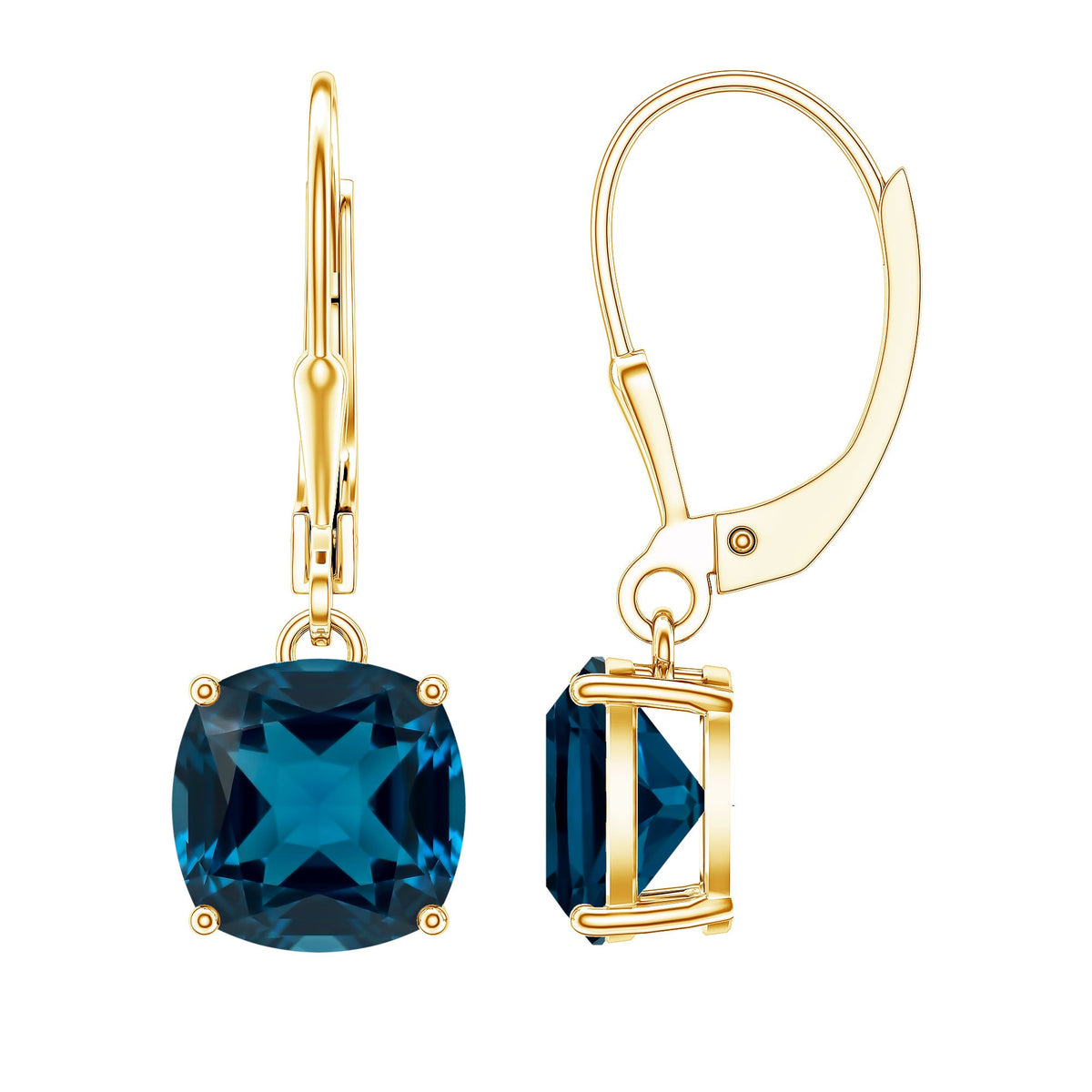 Cushion Cut London Blue Topaz Solitaire Drop Earrings Rosec Jewels