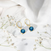Cushion Cut London Blue Topaz Solitaire Drop Earrings Rosec Jewels