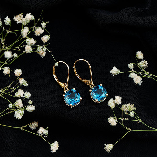 Cushion Cut London Blue Topaz Solitaire Drop Earrings Rosec Jewels