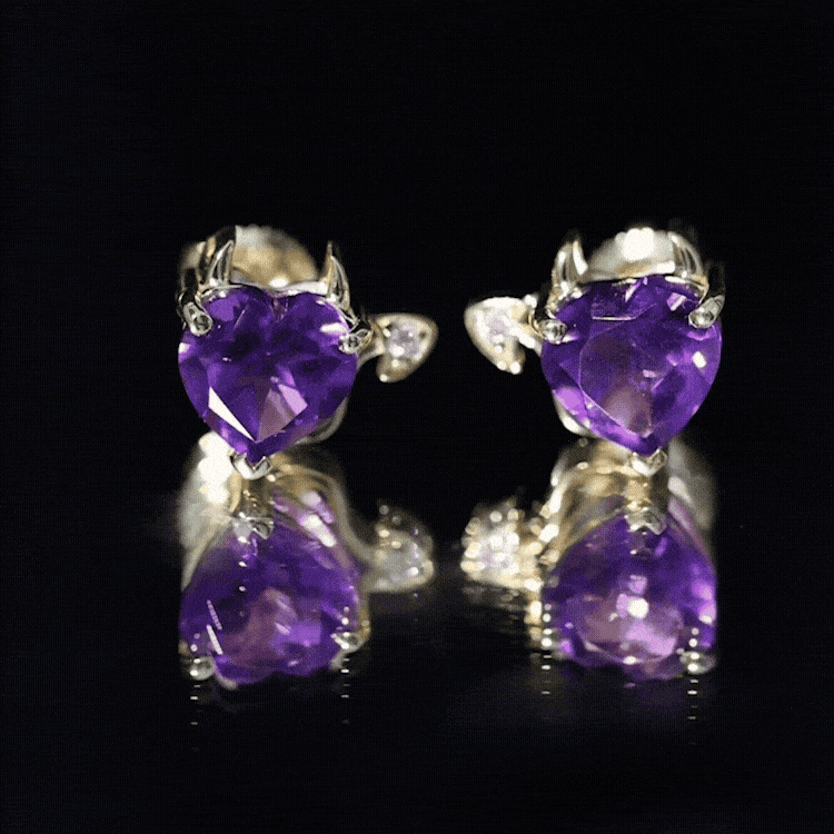Heart Shape Amethyst and Diamond Gothic Stud Earrings Rosec Jewels