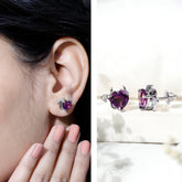 Heart Shape Amethyst and Diamond Gothic Stud Earrings Rosec Jewels