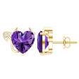 Heart Shape Amethyst and Diamond Gothic Stud Earrings Rosec Jewels