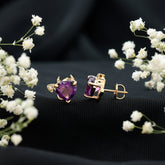 Heart Shape Amethyst and Diamond Gothic Stud Earrings Rosec Jewels