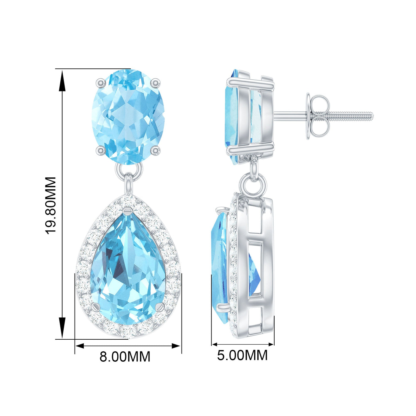 Certified Aquamarine and Diamond Dangle Drop Earrings Rosec Jewels