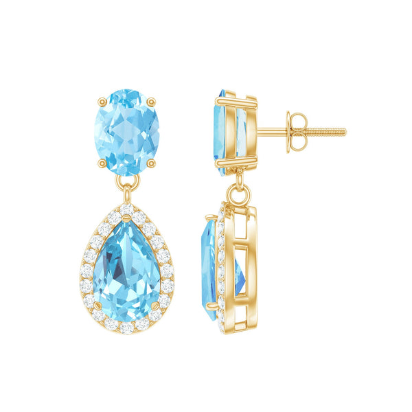 Certified Aquamarine and Diamond Dangle Drop Earrings Rosec Jewels