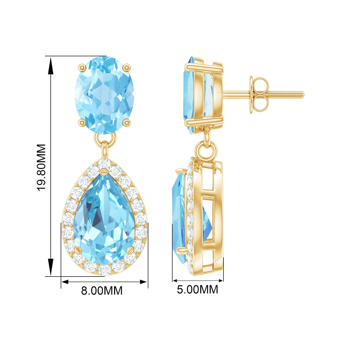 Certified Aquamarine and Diamond Dangle Drop Earrings Rosec Jewels