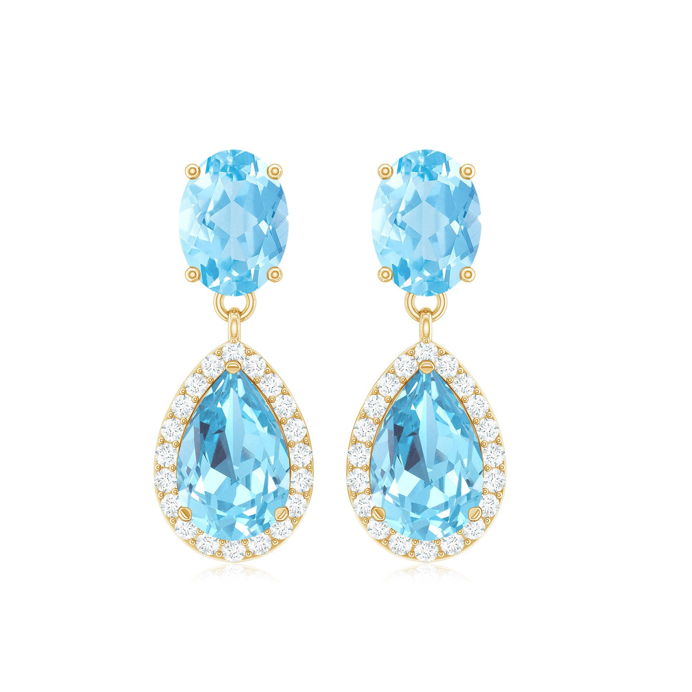 Certified Aquamarine and Diamond Dangle Drop Earrings Rosec Jewels