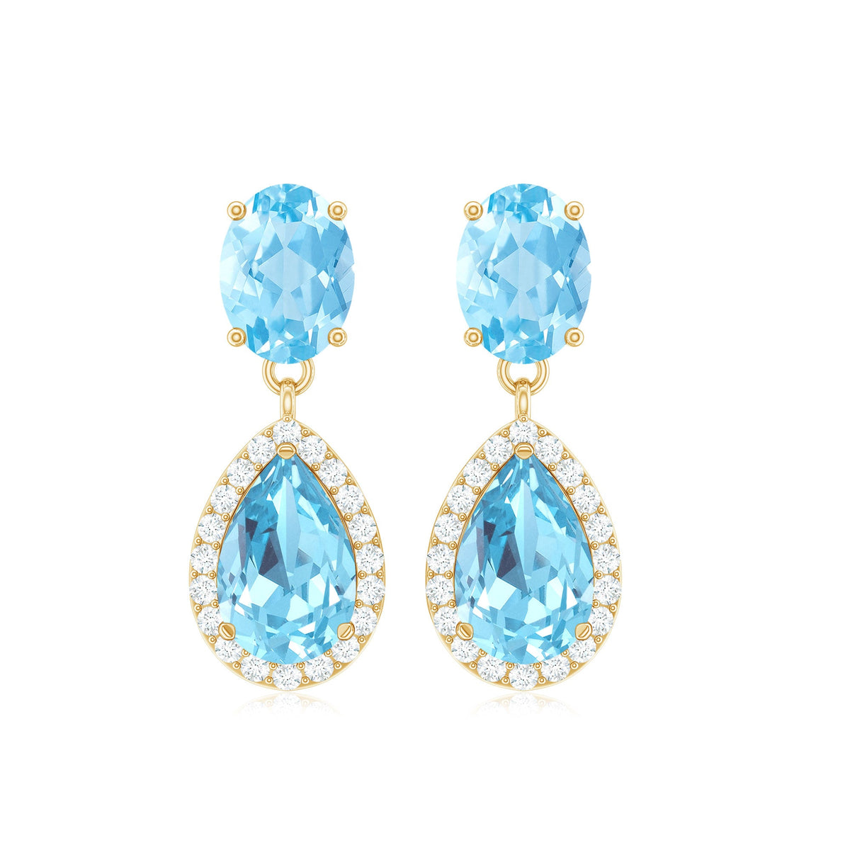 Certified Aquamarine and Diamond Dangle Drop Earrings Rosec Jewels