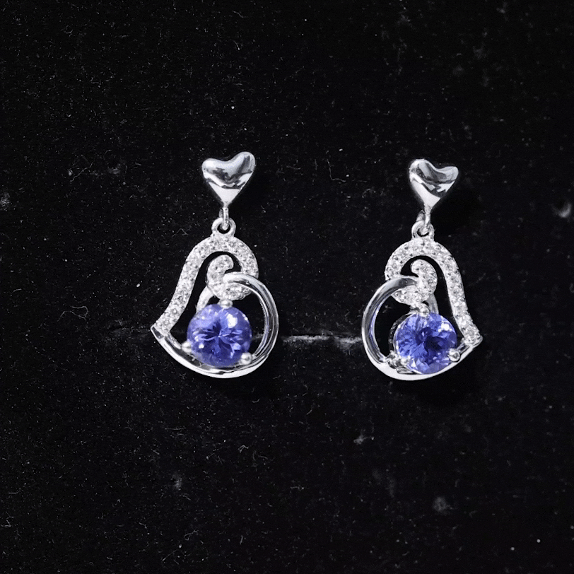 1 Carat Tanzanite and Diamond Heart Drop Earrings Rosec Jewels