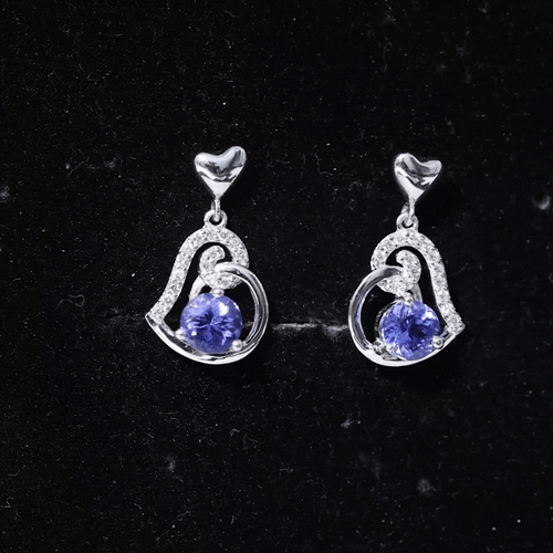 1 Carat Tanzanite and Diamond Heart Drop Earrings Rosec Jewels