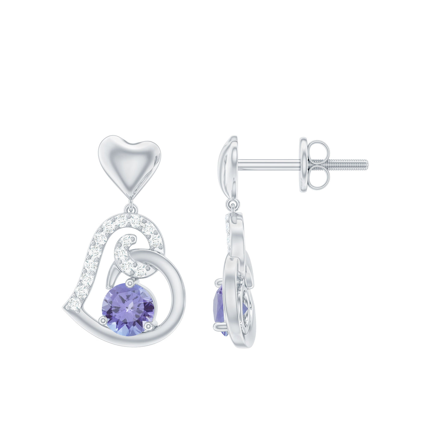 1 Carat Tanzanite and Diamond Heart Drop Earrings Rosec Jewels